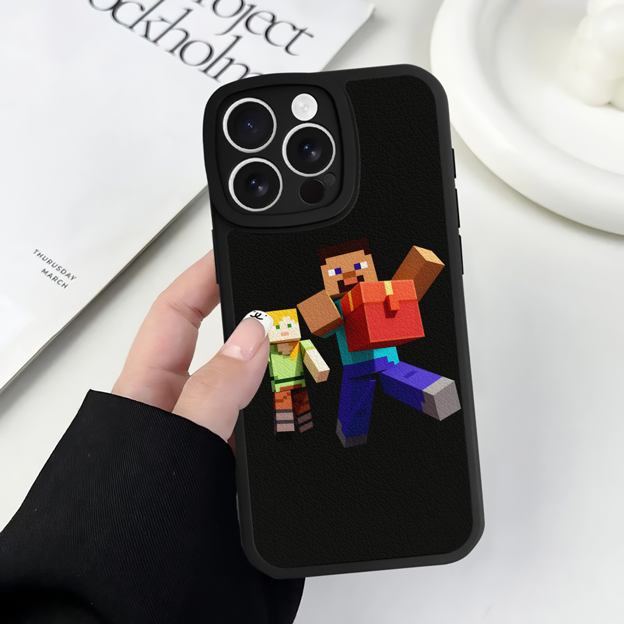 （画像用） マインクラフト ブロックの世界 Minecraft MC Block world 【iPhone 16シリーズ対応】シリコンスマホケース（レザー調） 材質：シリコン